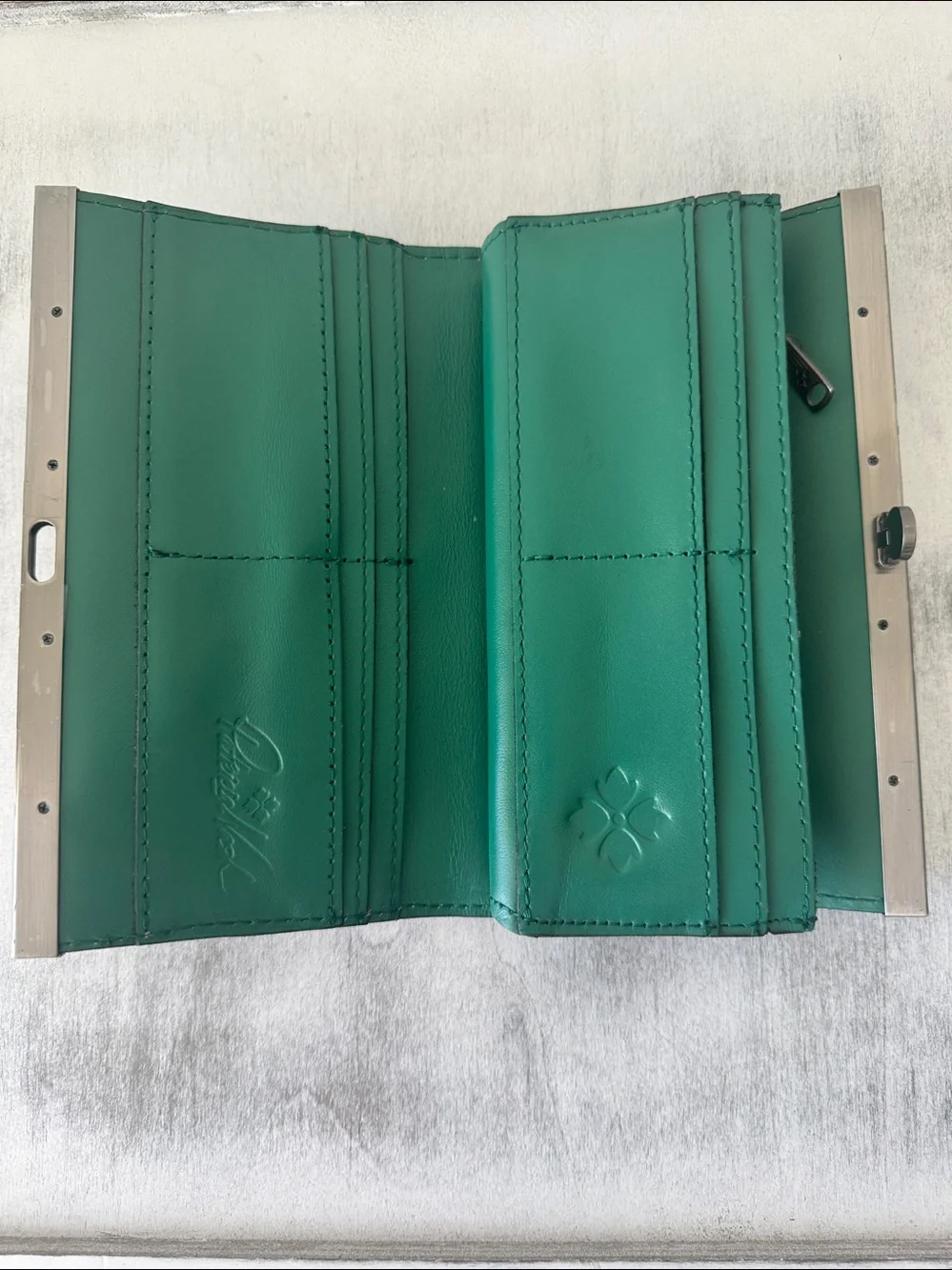Patricia Nash Cauchy Leather Frame Floral Wallet RFID Beautiful Girl Tan Green B - Picture 8 of 8